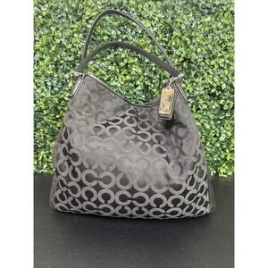 Y2K COACH Signature Op Art Sateen Phoebe Shoulder Handbag Purse Black